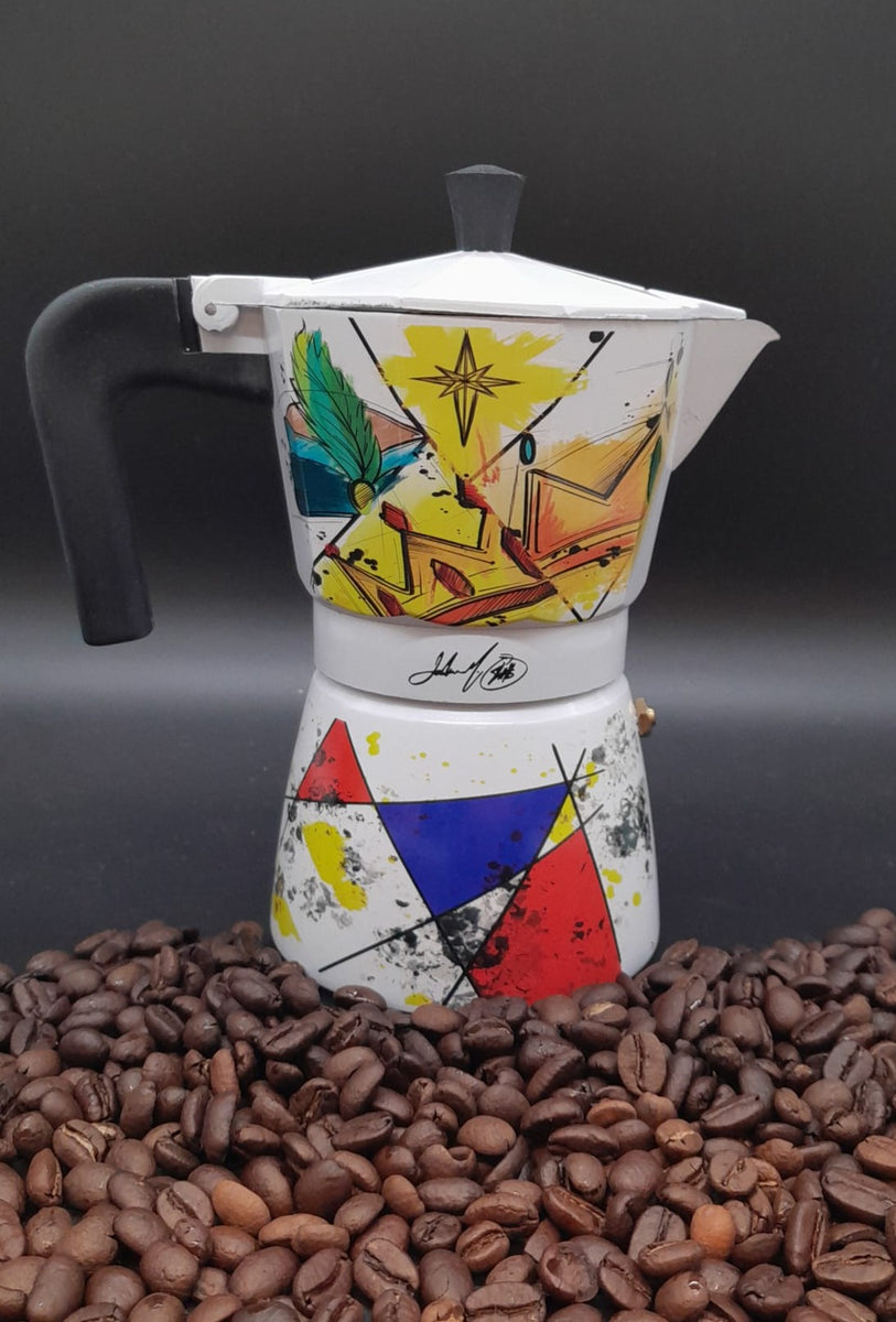 Cocina Criolla New 6 cups Coffee Maker Greca Limited Edition, Puerto Rican  Artists: Joshua Montes